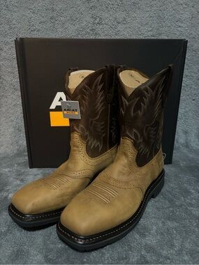 Ariat Two-Tone Tan and Dark Brown Cowboy Work Boots